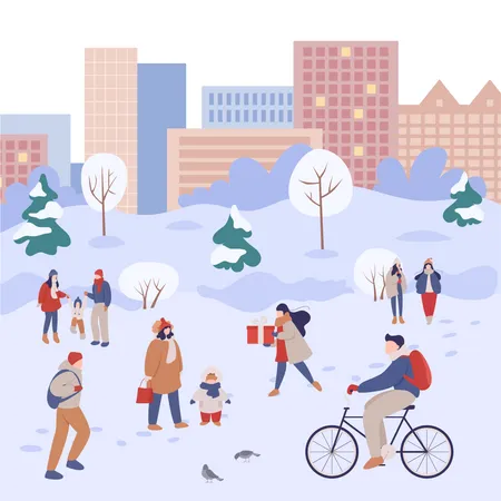 Personnes pratiquant des activités de plein air en hiver  Illustration