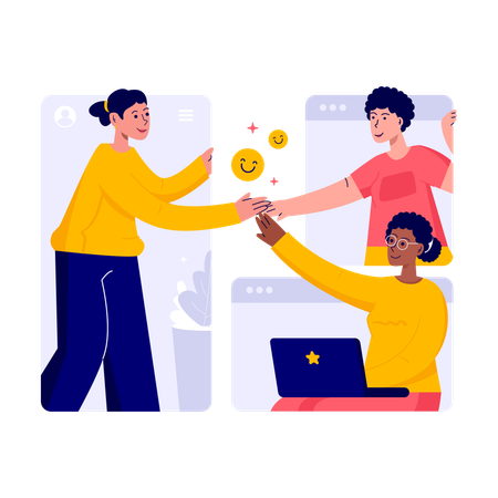 Les gens qui font des relations d'amitié en ligne  Illustration