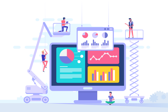 Personnes effectuant des analyses en ligne  Illustration