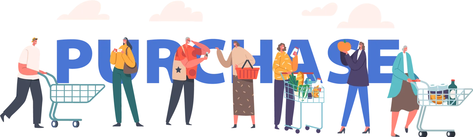 Les gens font leurs courses au supermarché  Illustration