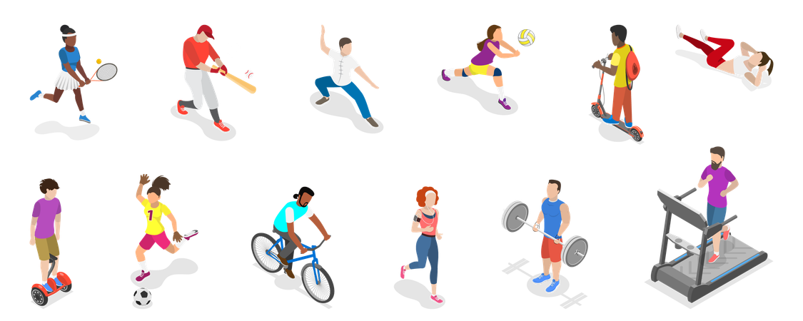 Personnes pratiquant différentes activités physiques  Illustration