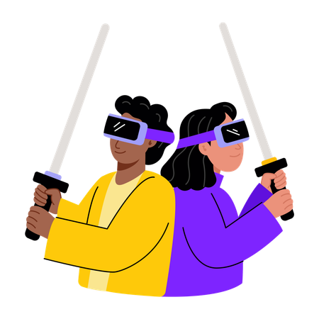 Des gens qui jouent à des jeux de réalité virtuelle  Illustration