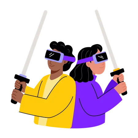 Des gens qui jouent à des jeux de réalité virtuelle  Illustration