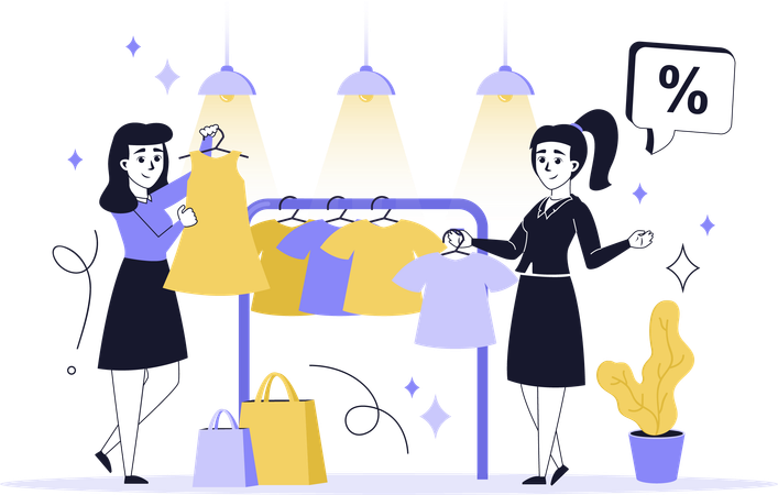 Les gens qui font des achats à prix réduits  Illustration