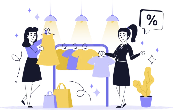Les gens qui font des achats à prix réduits  Illustration
