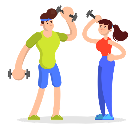 Personnes faisant des exercices sportifs avec haltères  Illustration