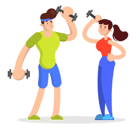 Personnes faisant des exercices sportifs avec haltères  Illustration