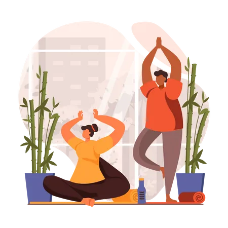 Personnes faisant une pose de yoga  Illustration