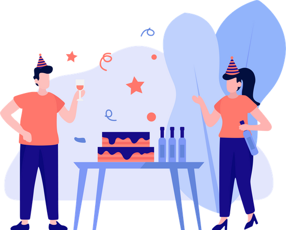 Les gens font une fête d'anniversaire  Illustration