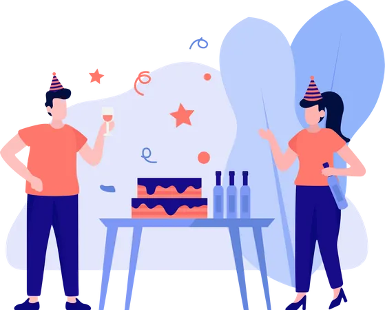 Les gens font une fête d'anniversaire  Illustration