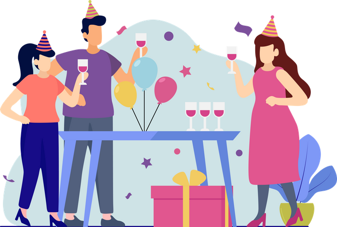 Les gens font une fête d'anniversaire  Illustration