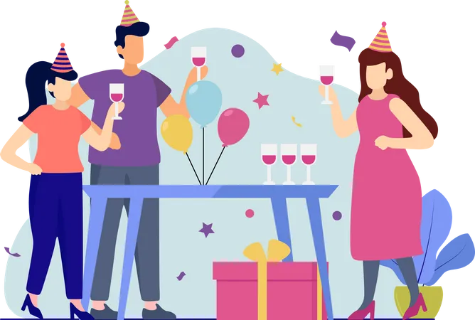 Les gens font une fête d'anniversaire  Illustration