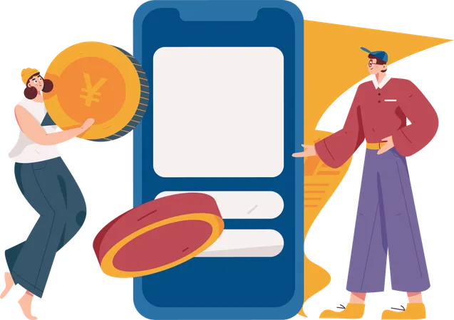 Personnes effectuant un paiement mobile  Illustration