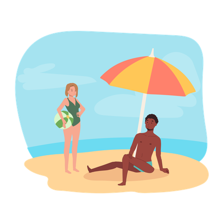 Les gens qui font des activités sur la plage  Illustration