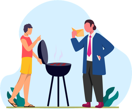 Les gens font une soirée barbecue  Illustration