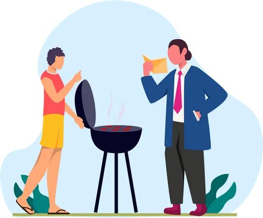 Les gens font une soirée barbecue  Illustration