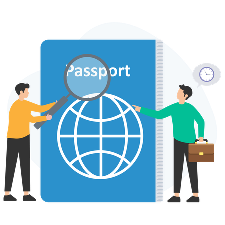 Des gens qui vérifient leur passeport  Illustration