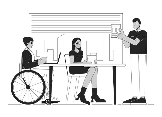 Personnes handicapées au bureau  Illustration