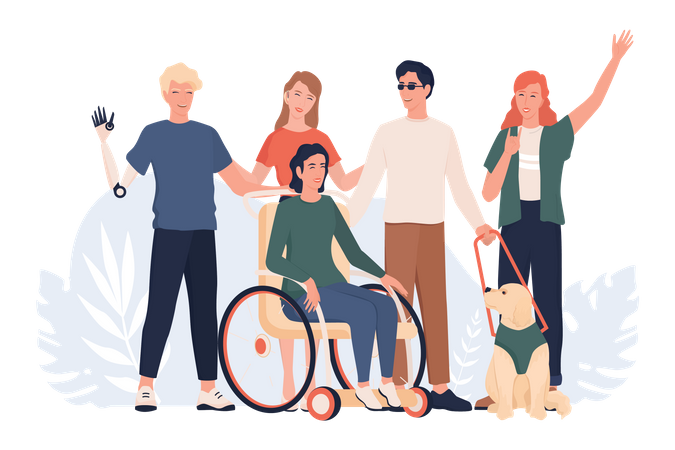 Personnes handicapées debout ensemble  Illustration