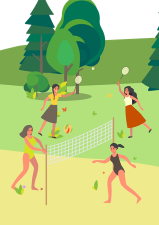 Gens jouant à un jeu de sport dans un parc public  Illustration