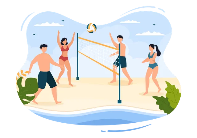 Gens jouant au beach-volley  Illustration