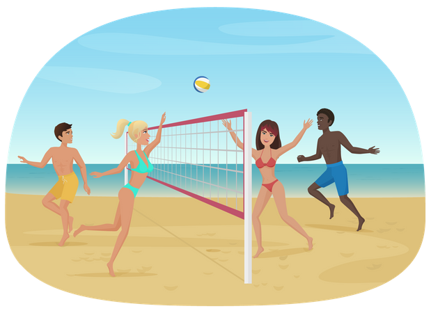 Gens jouant au beach-volley  Illustration