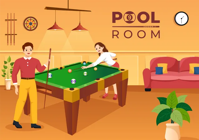 Personnes jouant au billard  Illustration