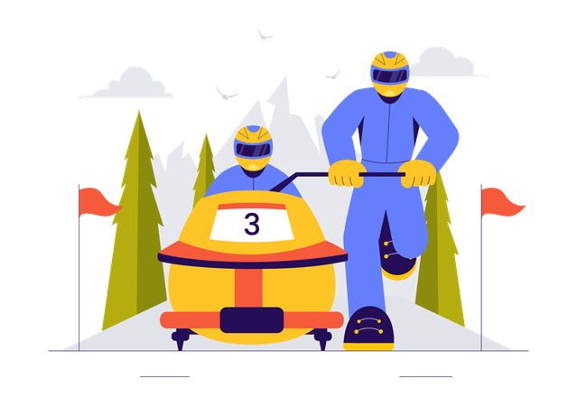 Des gens jouent au bobsleigh  Illustration