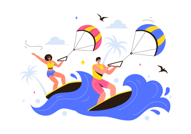 Les gens font du kitesurf  Illustration