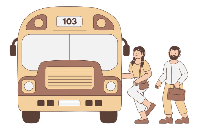 Personnes embarquant dans un bus de transport  Illustration