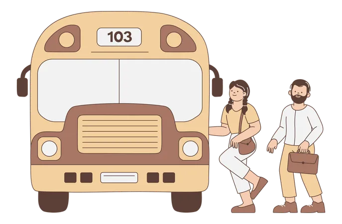 Personnes embarquant dans un bus de transport  Illustration