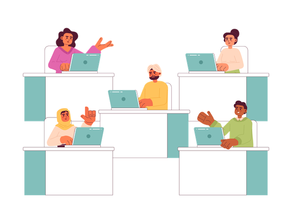 Personnes multiraciales au bureau  Illustration