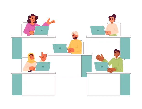 Personnes multiraciales au bureau  Illustration