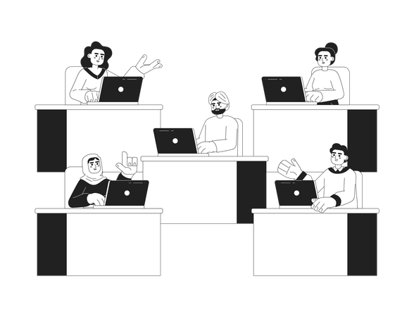 Personnes multiraciales au bureau  Illustration