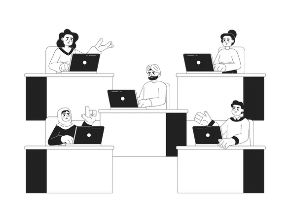 Personnes multiraciales au bureau  Illustration