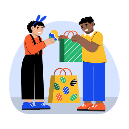 Les gens offrent des cadeaux à Pâques  Illustration