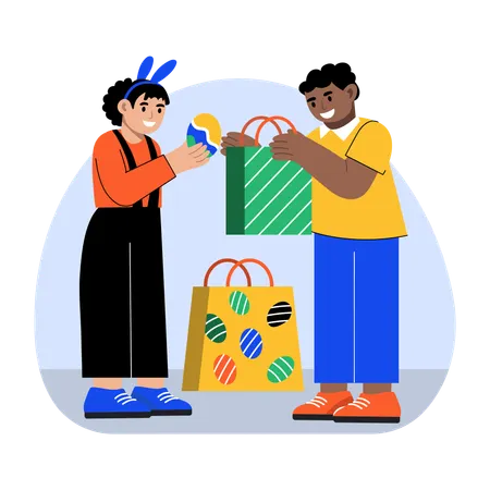 Les gens offrent des cadeaux à Pâques  Illustration