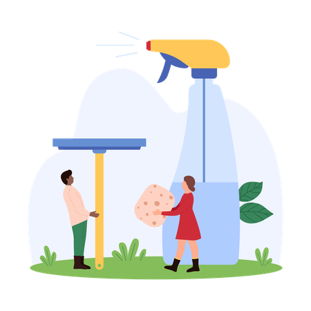 Des personnes fournissant un service de nettoyage  Illustration