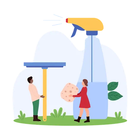 Des personnes fournissant un service de nettoyage  Illustration
