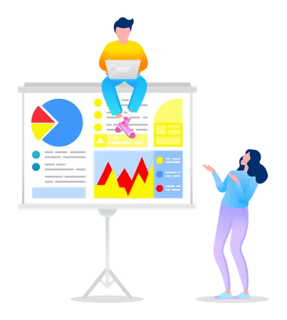 Personnes parlant lors d'une présentation sur l'analyse  Illustration