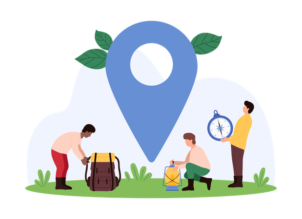 Des gens placent un marqueur sur la carte  Illustration