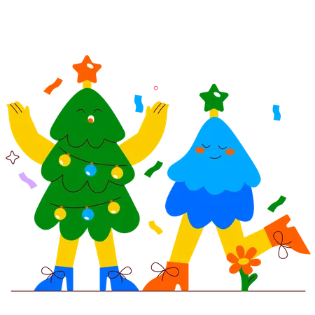 Personnes portant un costume d'arbre de Noël pour la célébration  Illustration