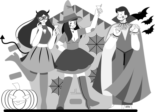 Personnes portant un costume d'Halloween à Halloween  Illustration