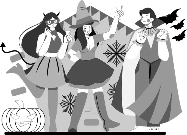 Personnes portant un costume d'Halloween à Halloween  Illustration