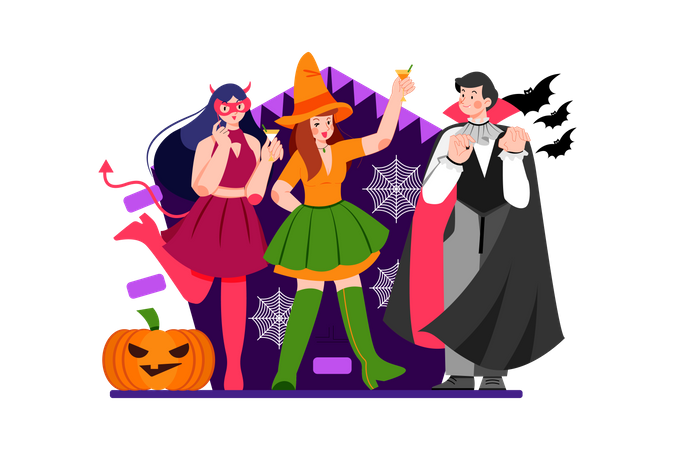 Personnes portant un costume d'Halloween à Halloween  Illustration