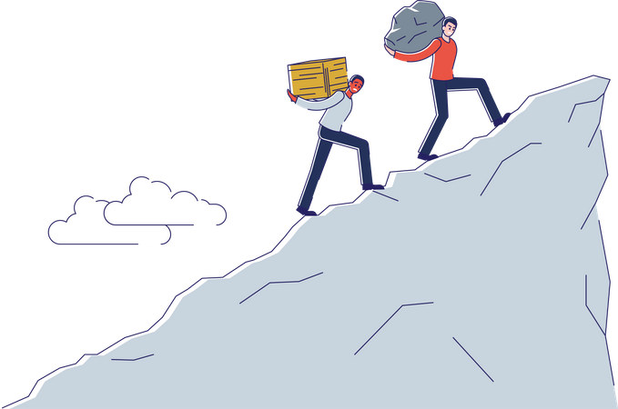 Personnes portant un lourd fardeau jusqu'à la colline  Illustration