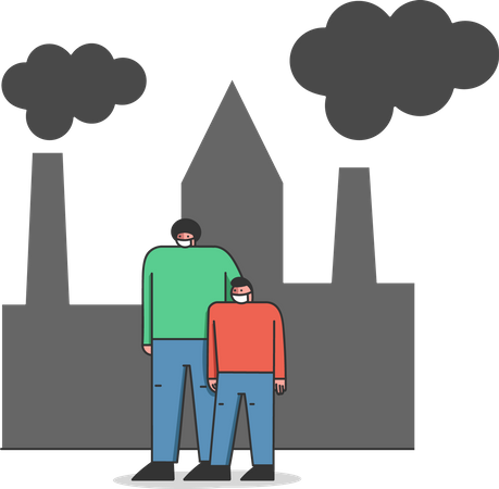 Personnes portant un masque facial en raison de la pollution industrielle  Illustration