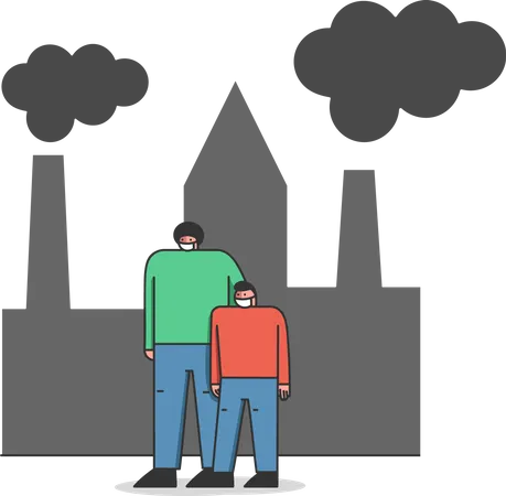 Personnes portant un masque facial en raison de la pollution industrielle  Illustration