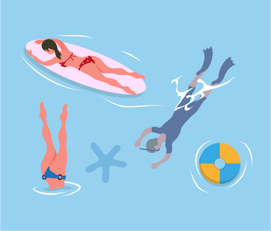 Personnes profitant d'activités nautiques  Illustration