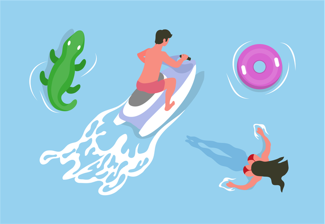 Personnes profitant d'activités nautiques  Illustration